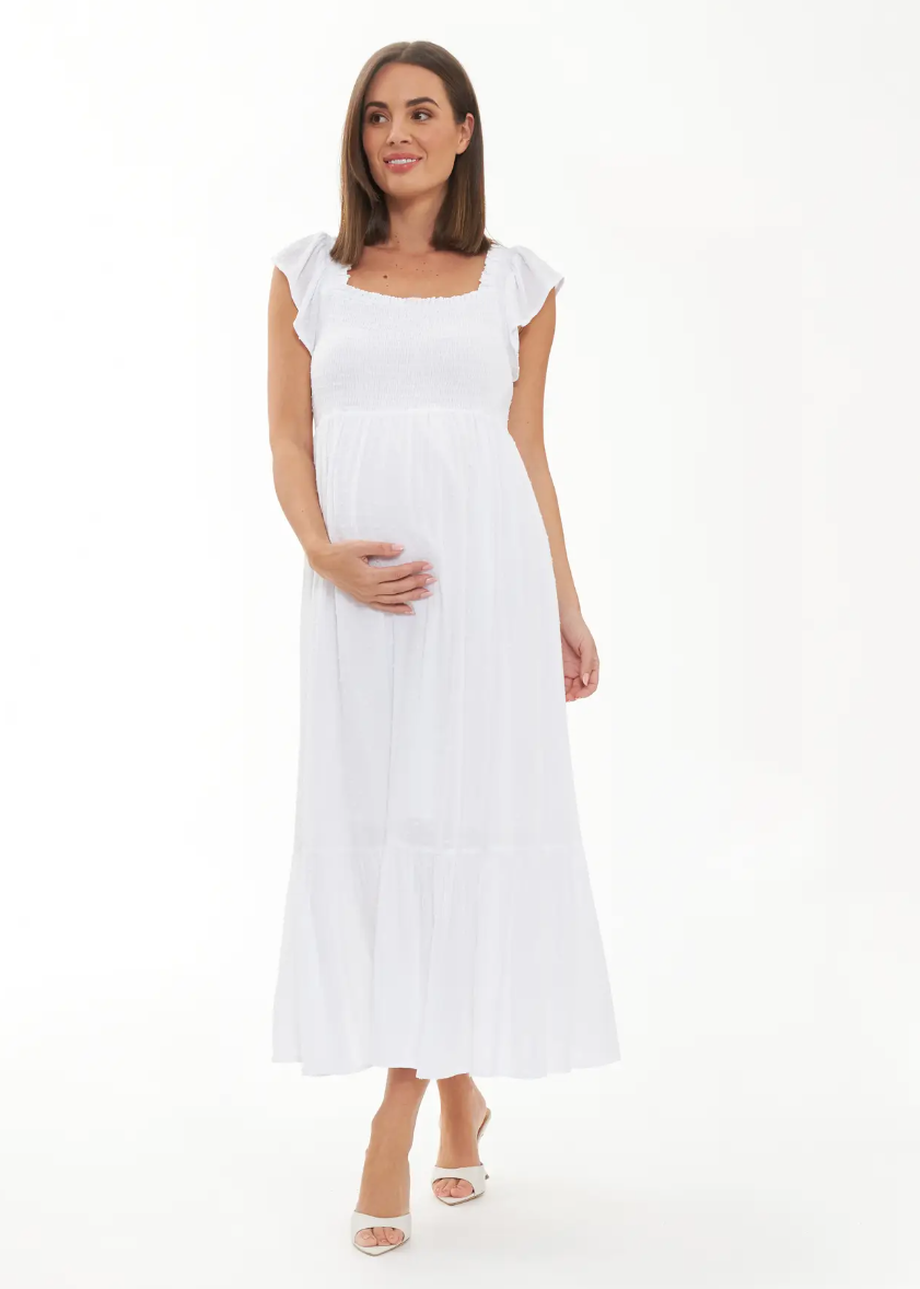 Hailey White Maxi Dress – Mickey Roo Maternity & Nursery Hailey White Maxi Dress – Mickey Roo Maternity & Nursery