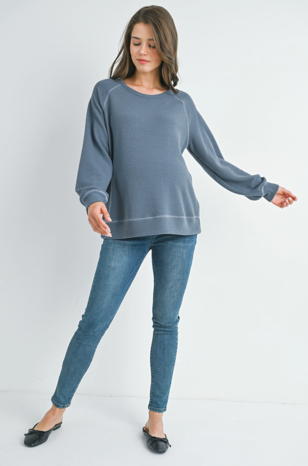 Dusty Blue Waffle Knit Crewneck