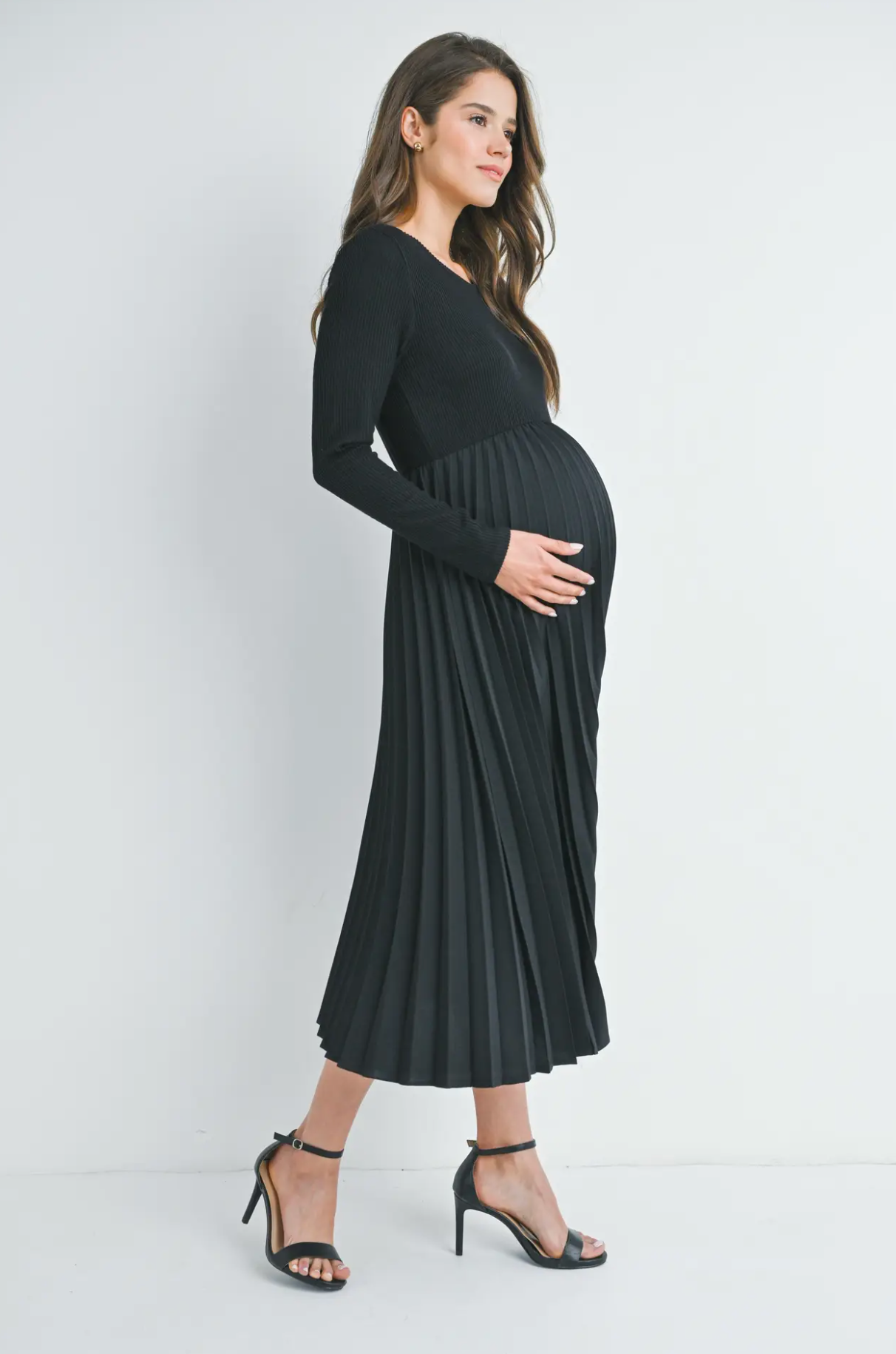 Long Sleeve Pleat Skirt Maternity Dress Mickey Roo Maternity & Nursery Long Sleeve Pleat Skirt Maternity Dress Mickey Roo Maternity & Nursery