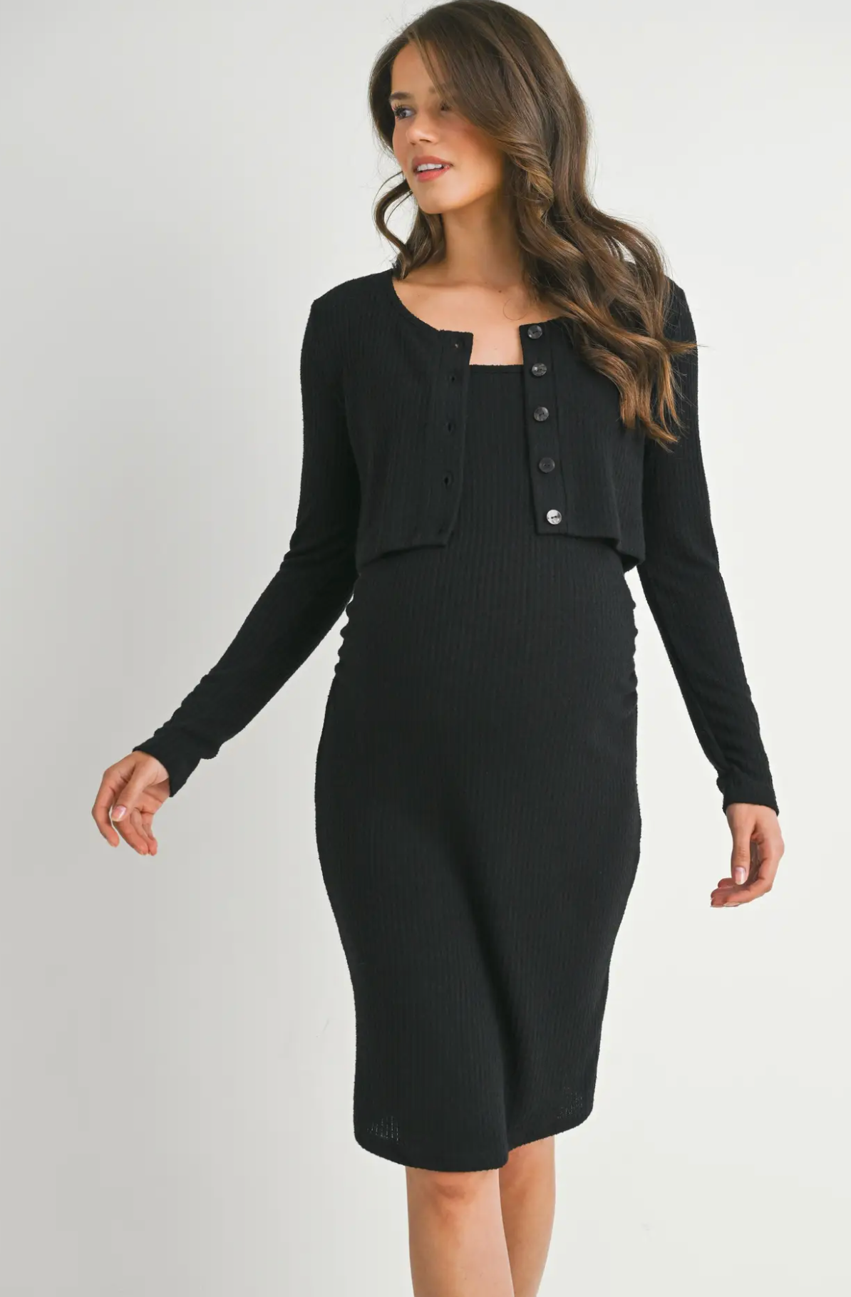 Ribbed Crop Cardigan And Dress Maternity Set – Mickey Roo Maternity & Nursery