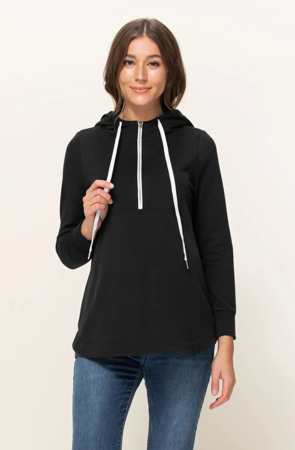 Black Maternity & Nursing Half Zip Hoodie