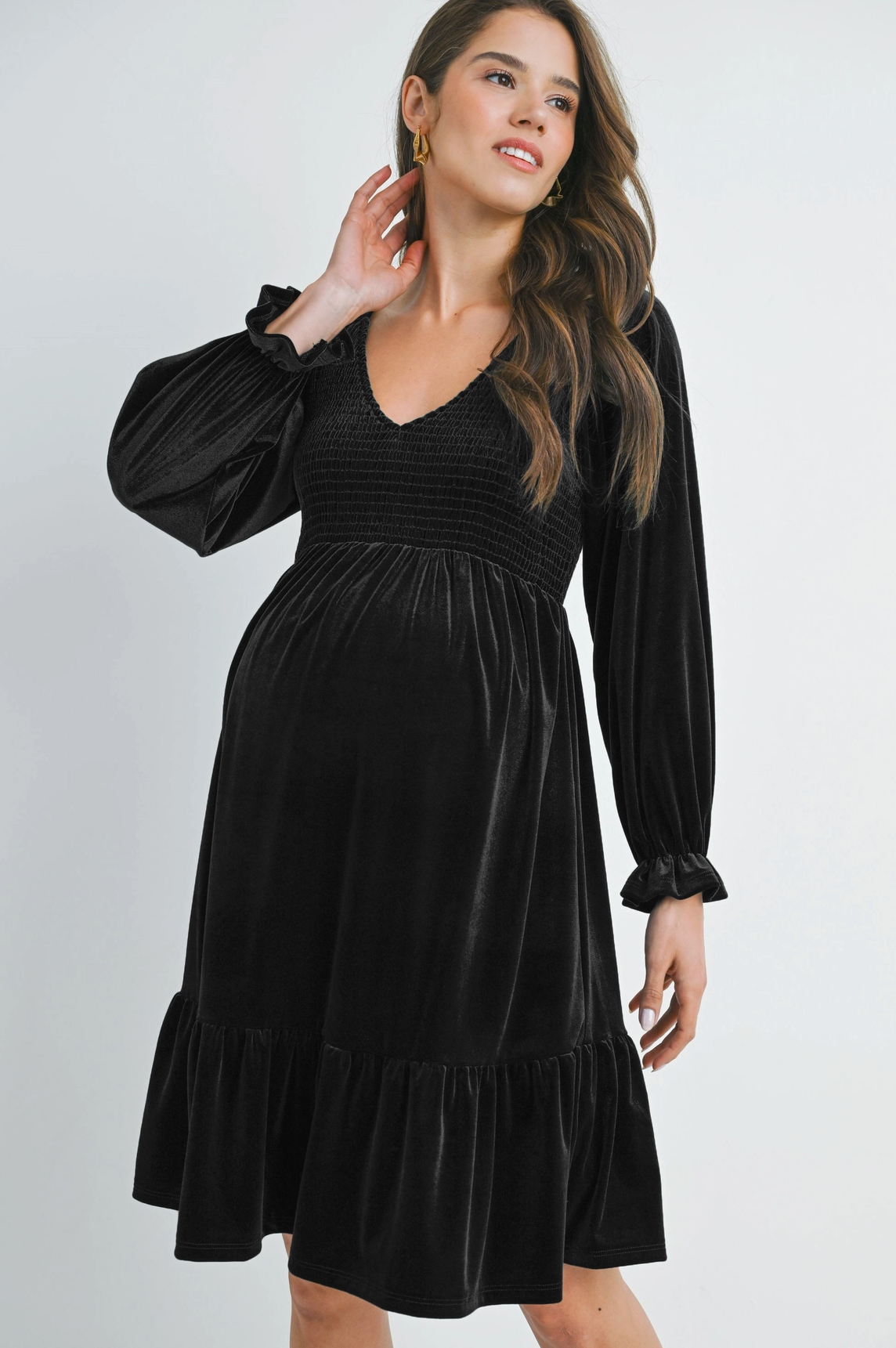 Black Smocked Velvet Maternity Dress Mickey Roo Maternity & Nursery Black Smocked Velvet Maternity Dress Mickey Roo Maternity & Nursery