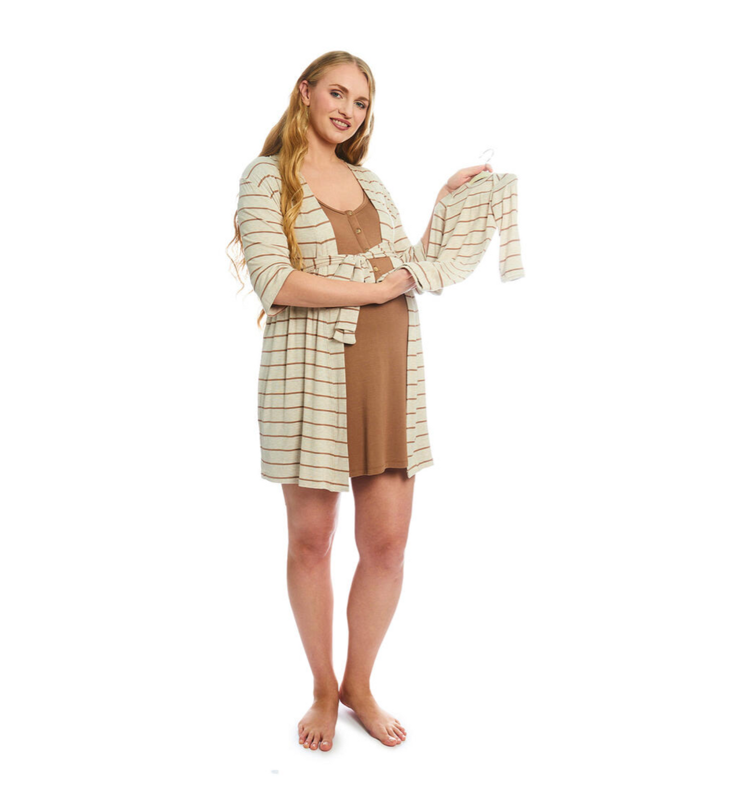 Mocha Stripe Carolyn Gown 4-Piece Set