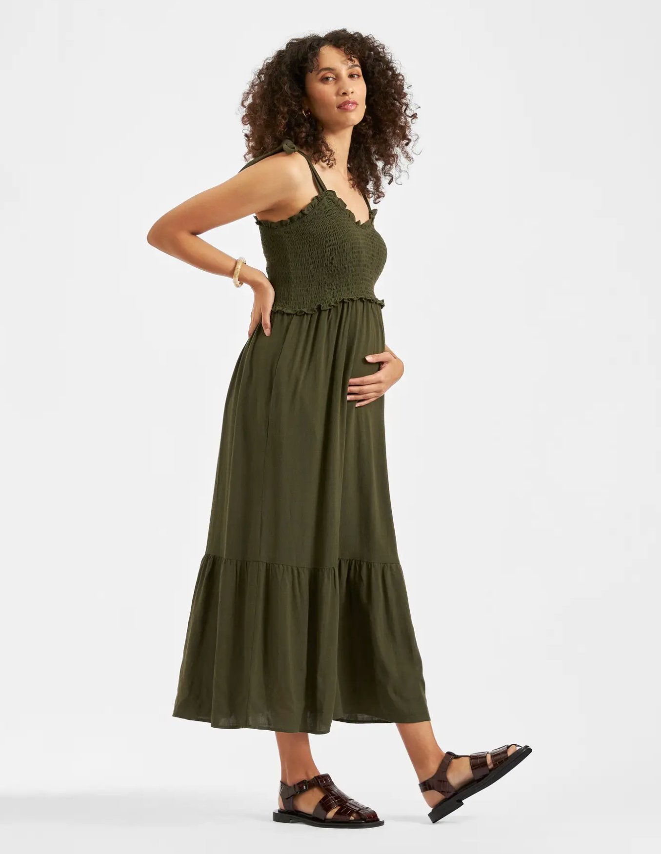 Brandi Shirred Dress In Olive