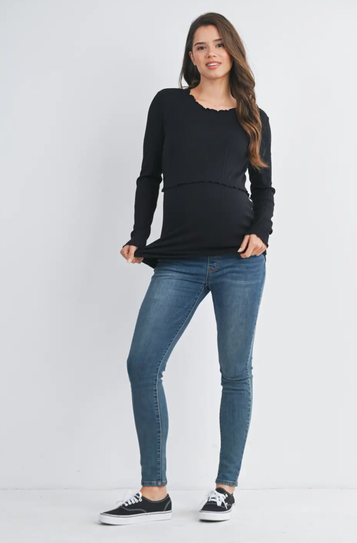 Black Lettuce Edge Rib Knit Maternity & Nursing Top