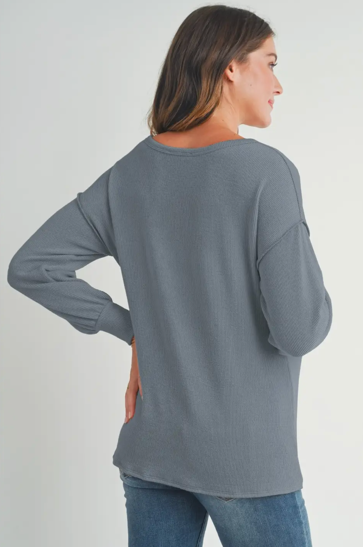 Dusty Grey Rib Knit Maternity Top