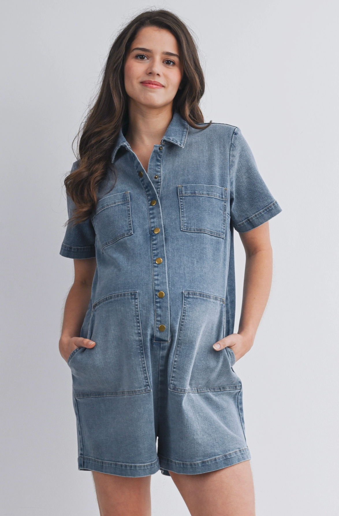 Denim Button Maternity Romper
