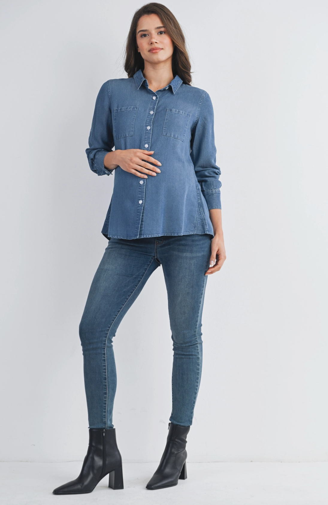 Button Down Medium Chambray Maternity Top