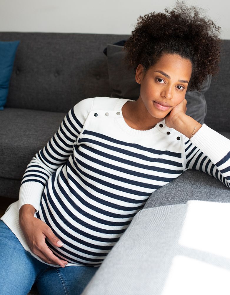 Elvira Navy Stripe Maternity & Nursing Sweater