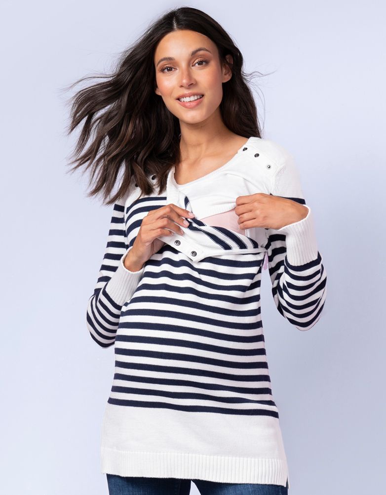 Elvira Navy Stripe Maternity & Nursing Sweater