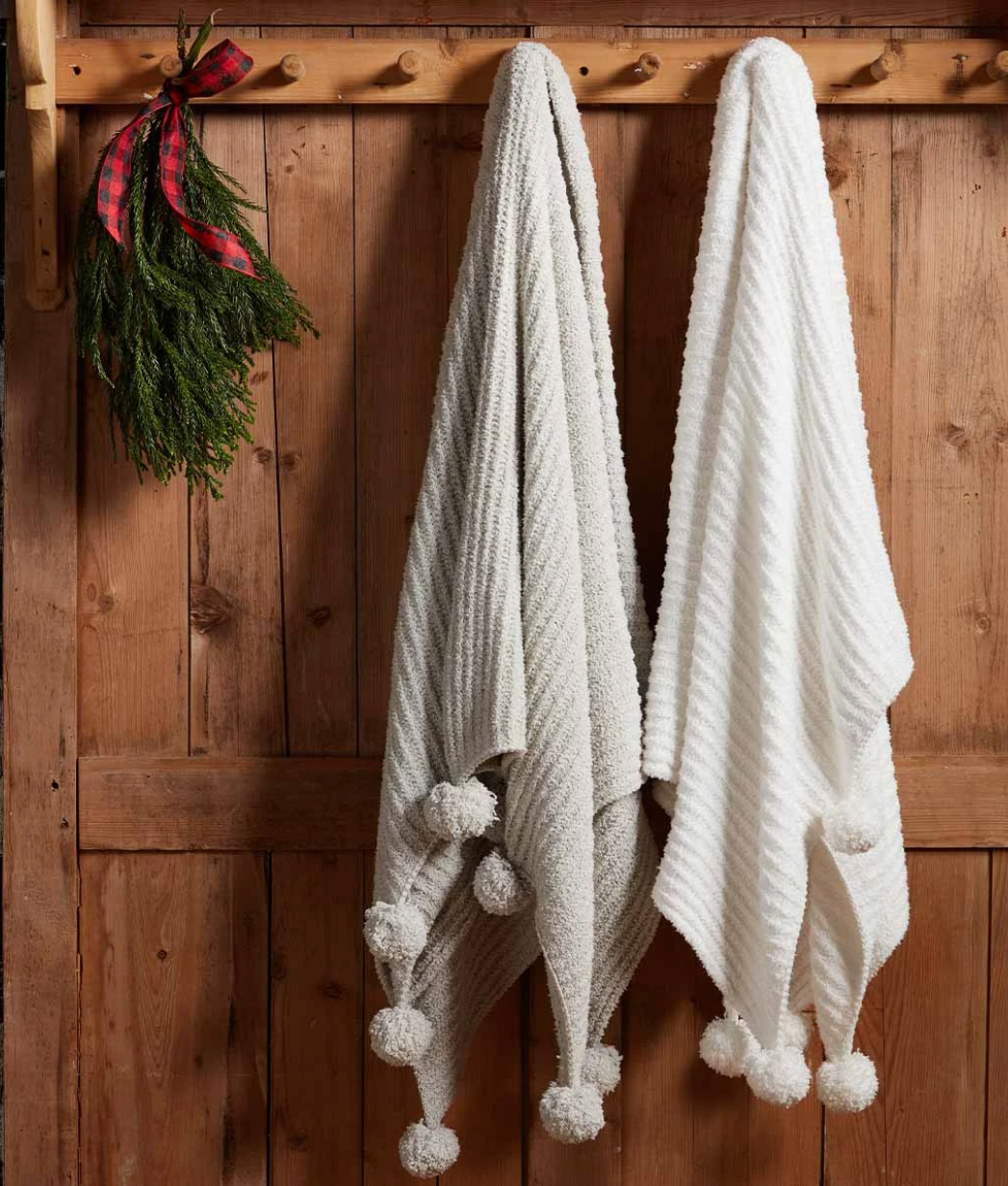Chenille Pom Pom Throw Blanket