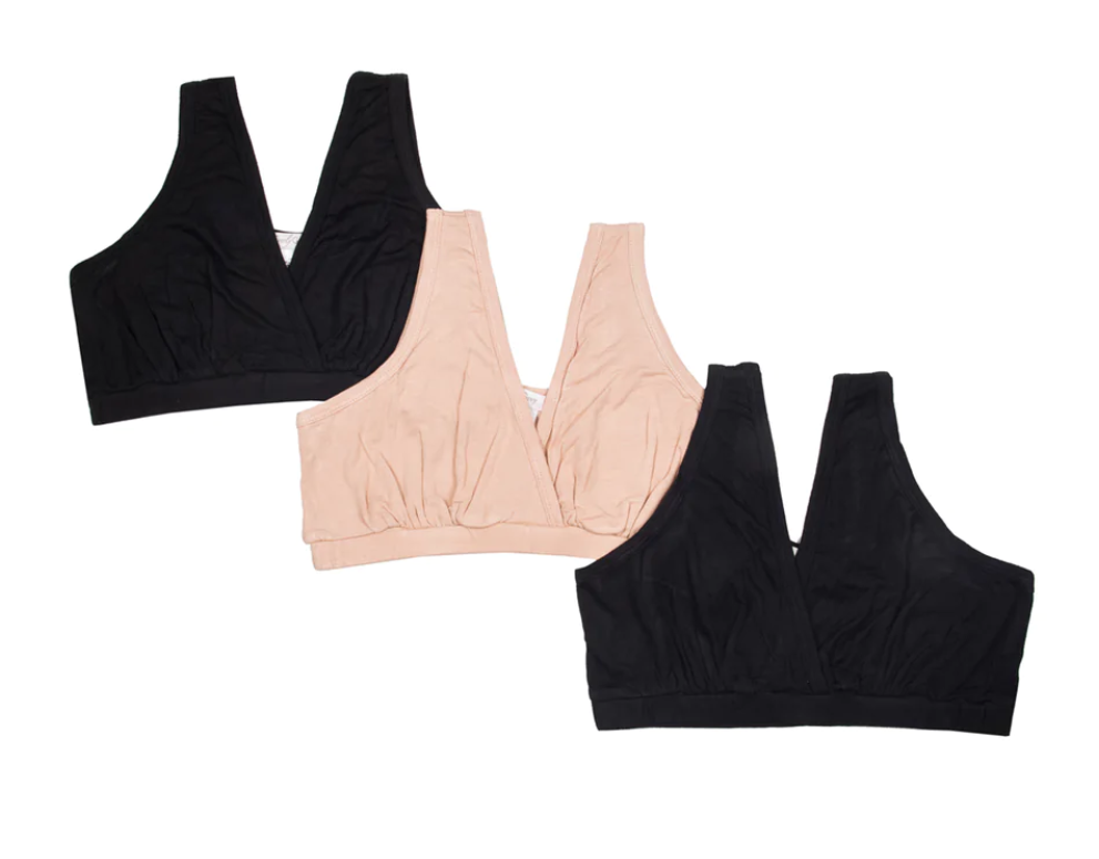 Paisley 3-Pack Sleep Bras - Black/Nude/Black