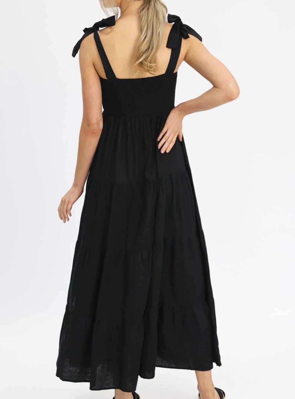 Lillana Black Linen Maternity & Nursing Dress