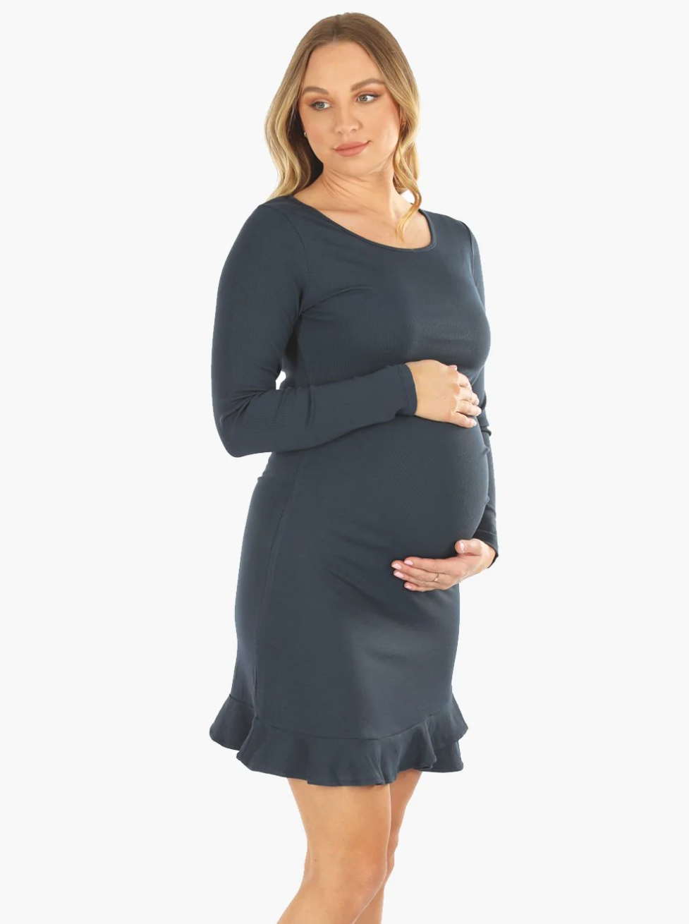 Teal Long Sleeve Frill Bottom Dress