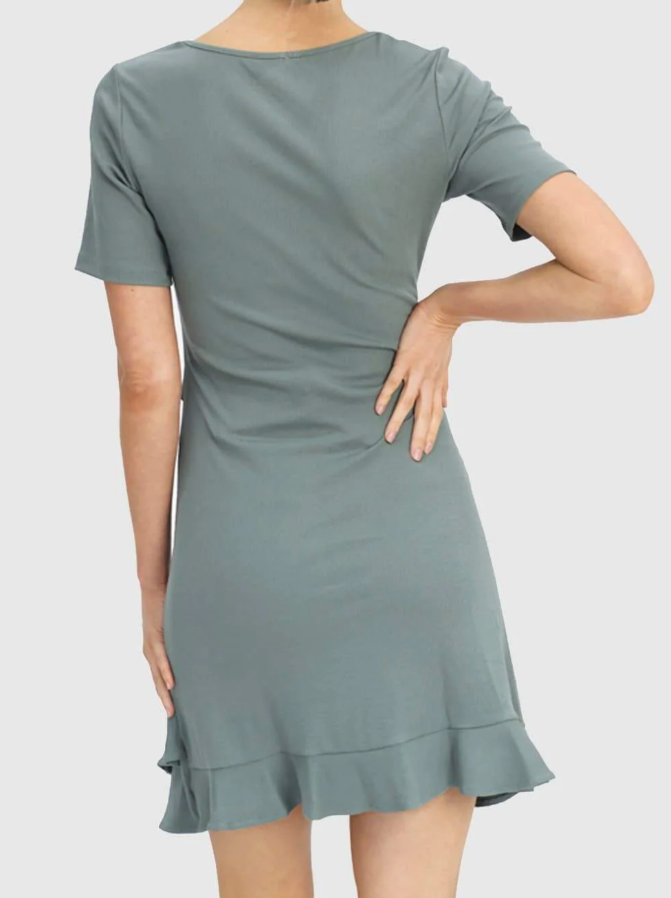 Sage Green Short Sleeve Frill Bottom Dress