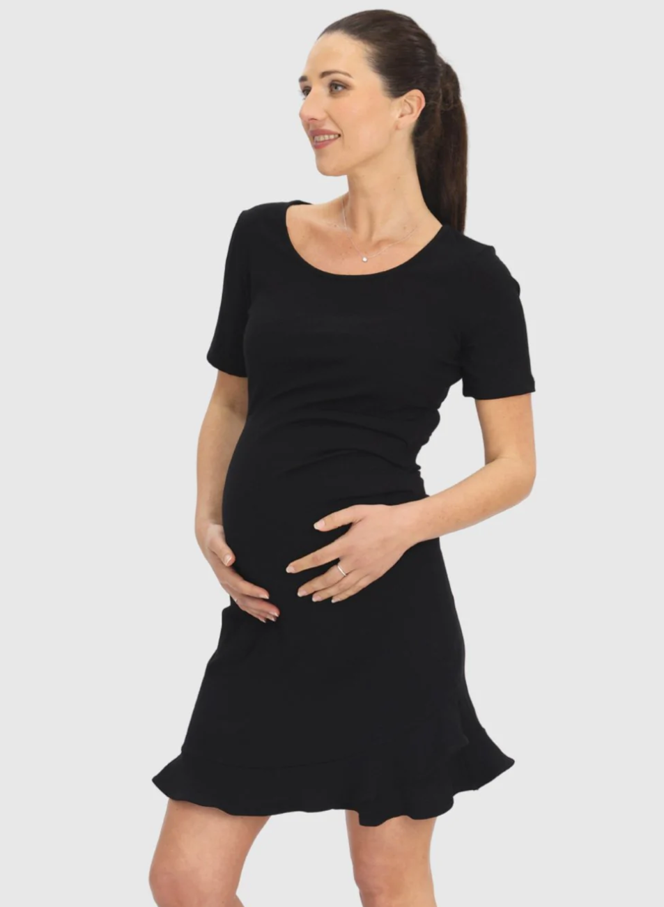 Black Short Sleeve Frill Bottom Dress