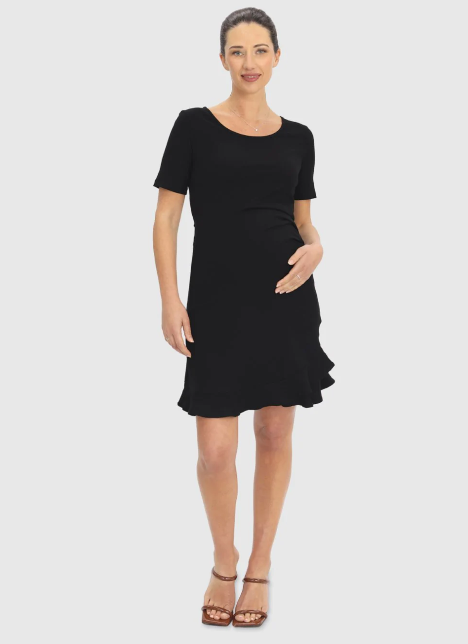 Black Short Sleeve Frill Bottom Dress