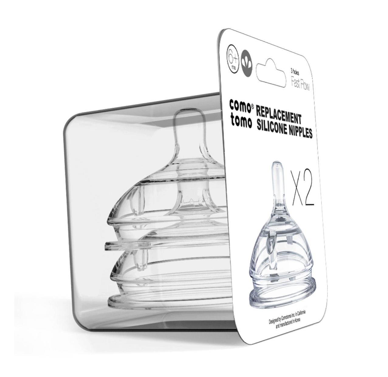 Comotomo Baby Bottle Silicone Replacement Nipples - 2 Pack