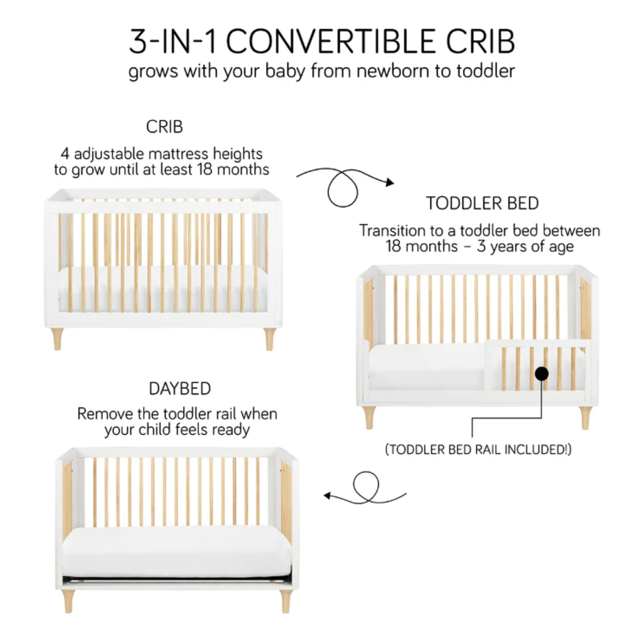 Babyletto Lolly 3-In-1 Convertible Crib With Toddler Bed Conversion Kit