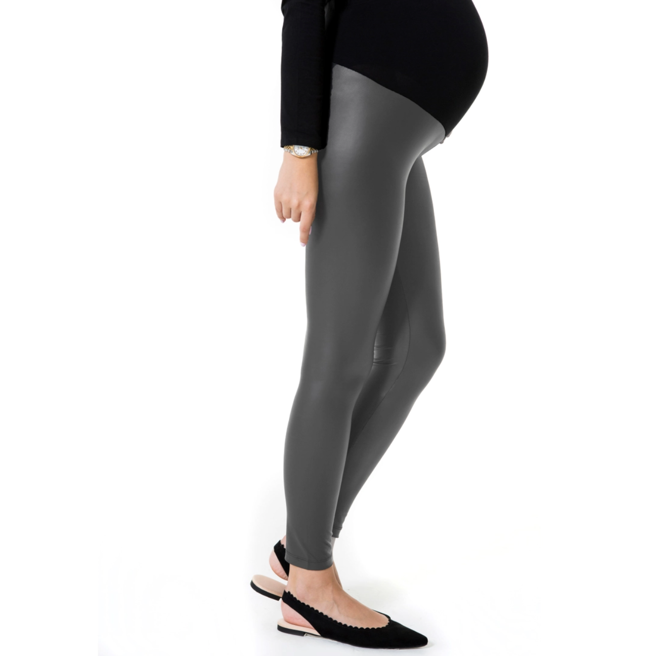 Anthracite Faux Leather Maternity Leggings – Mickey Roo Maternity