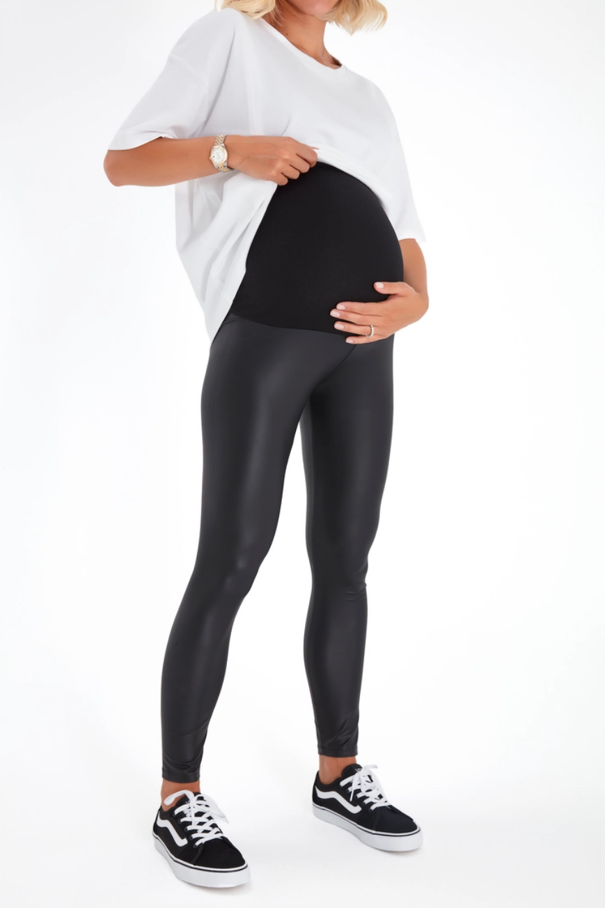 Anthracite Faux Leather Maternity Leggings