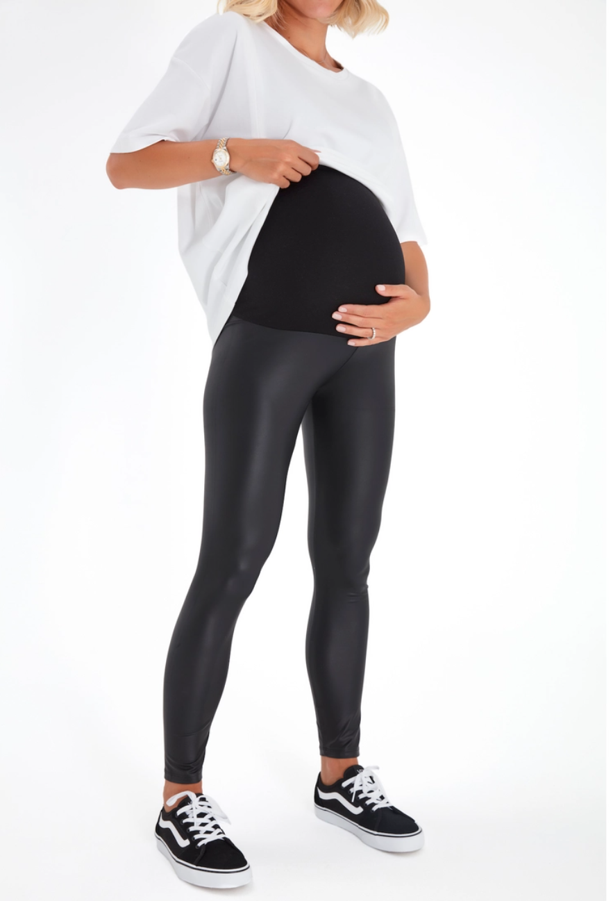 Black Faux Leather Maternity Leggings