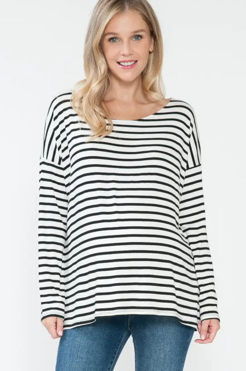 Ivory/Black Stripe Dolman Maternity Top