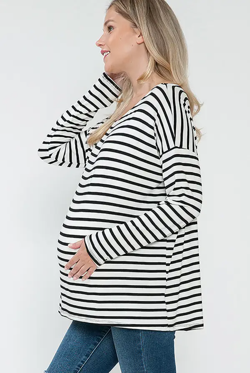 Ivory/Black Stripe Dolman Maternity Top