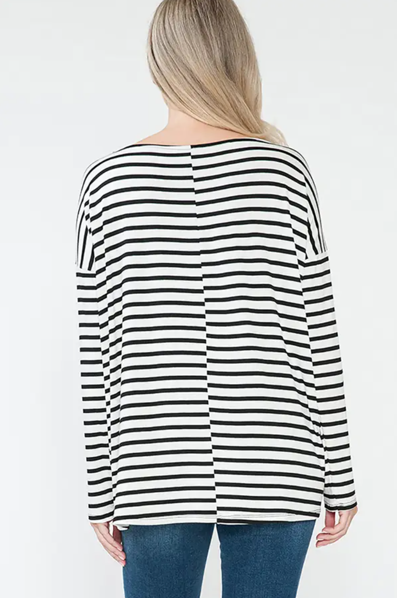 Ivory/Black Stripe Dolman Maternity Top