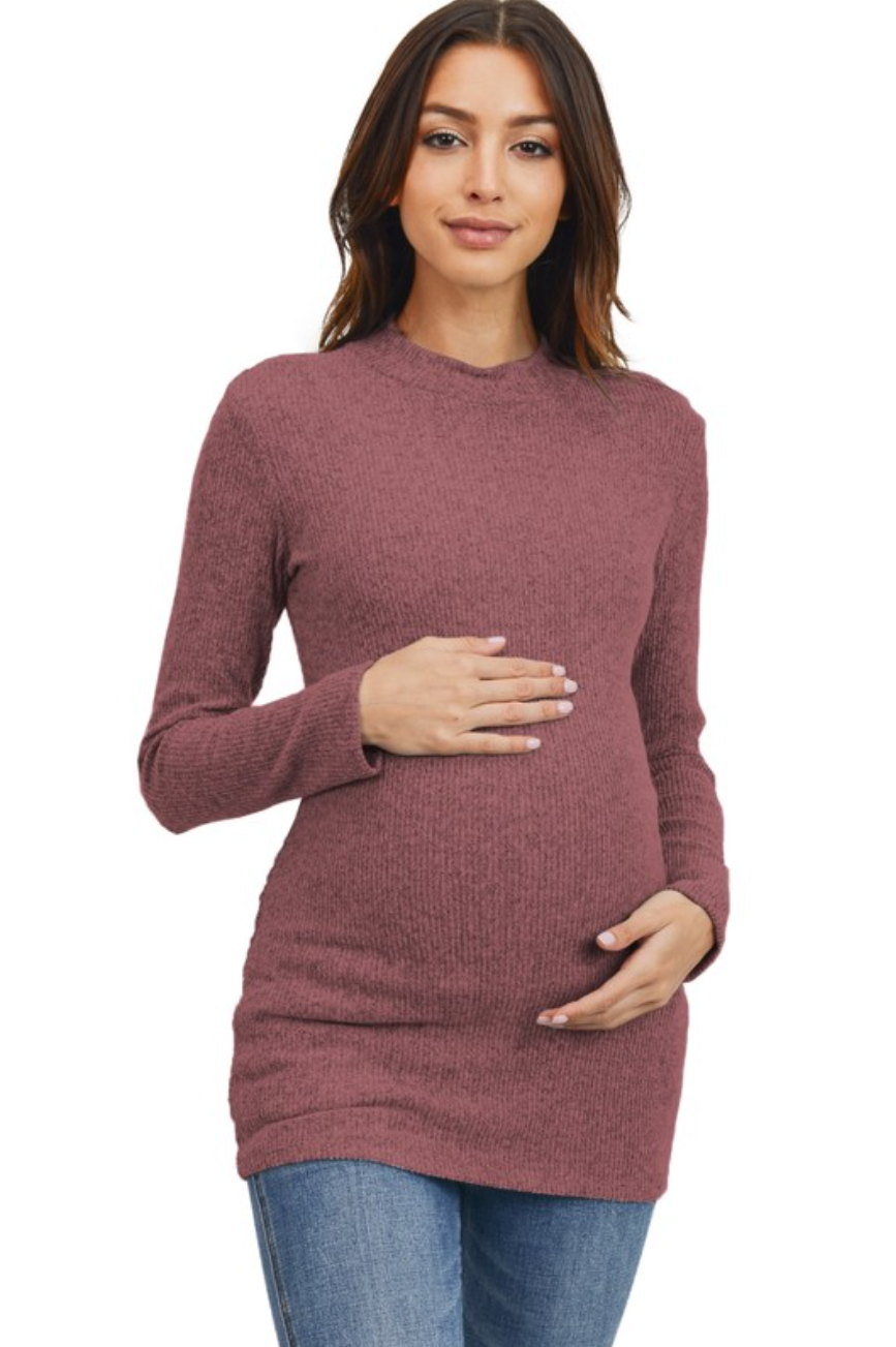 Ribbed Mock Neck Long Sleeve Maternity Top