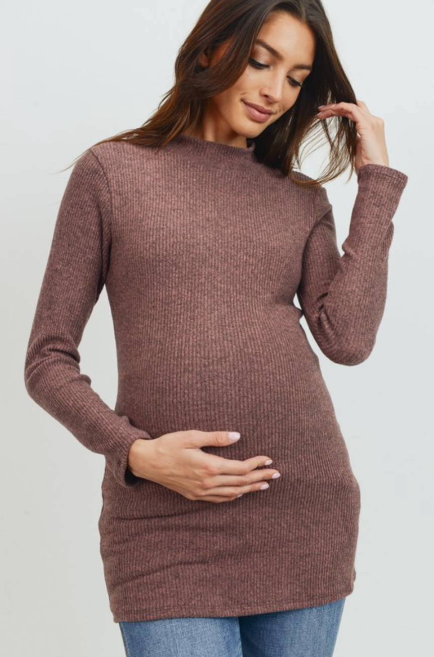 Ribbed Mock Neck Long Sleeve Maternity Top
