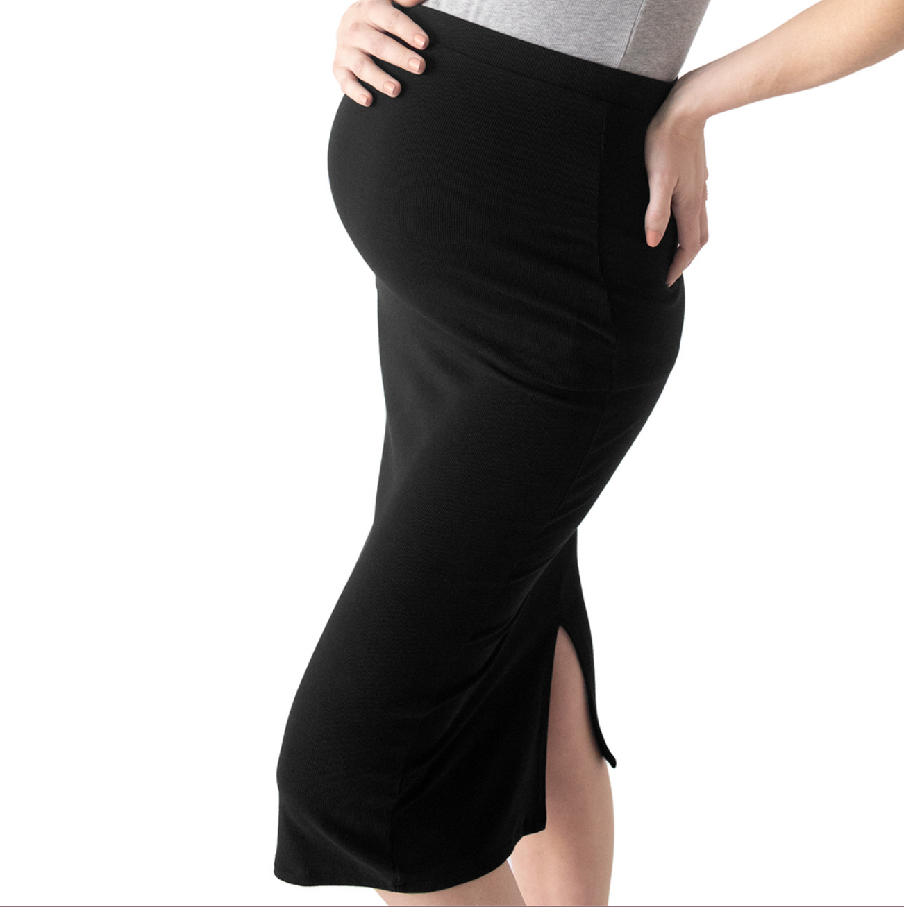 Black Bamboo Maternity Midi Skirt