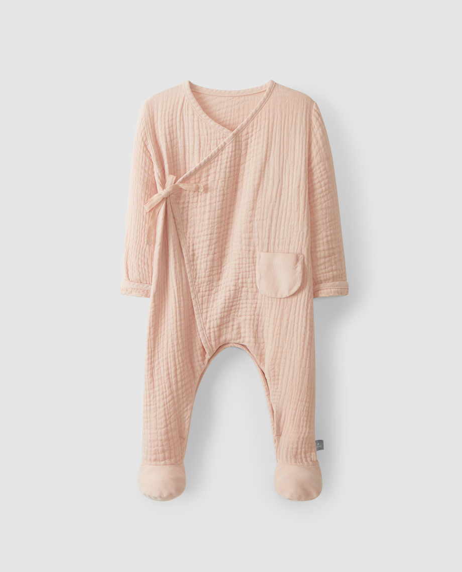 Blush Pink Muslin Kimono Footie