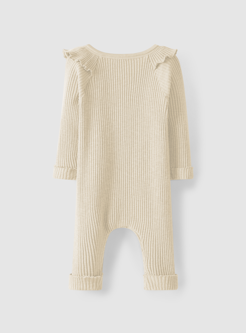 Sand Ruffled Ribbed Coverall