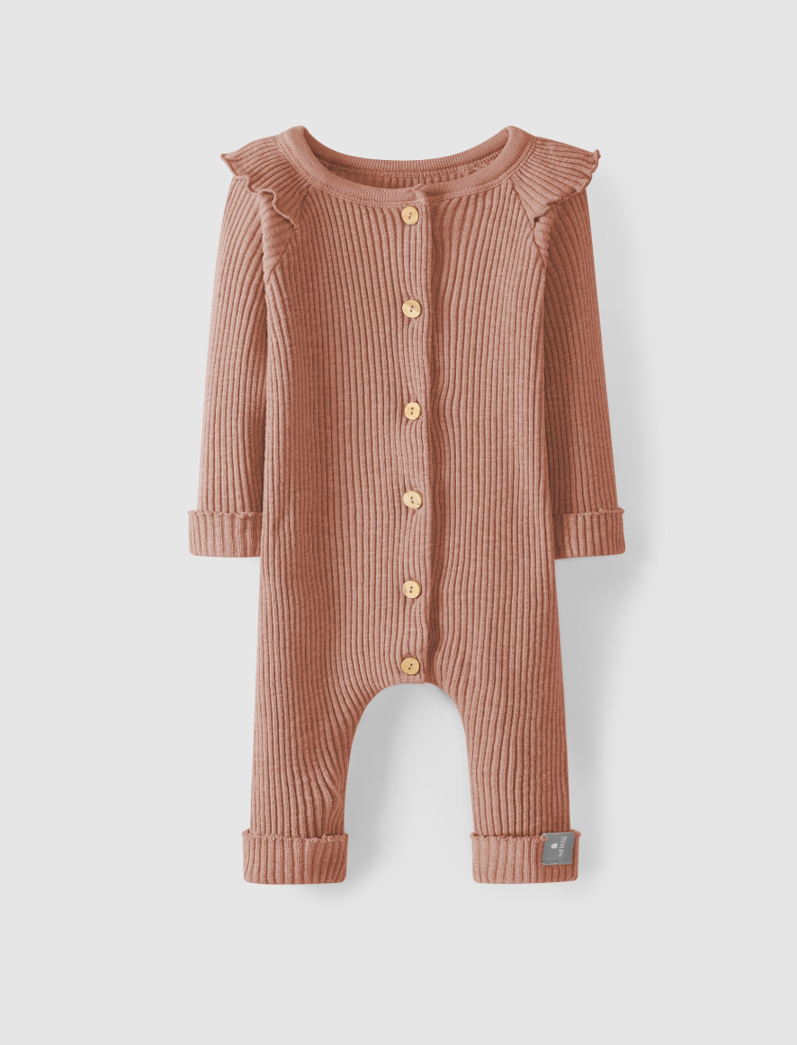 Dusty Rose Ruffled Ribbed Coverall