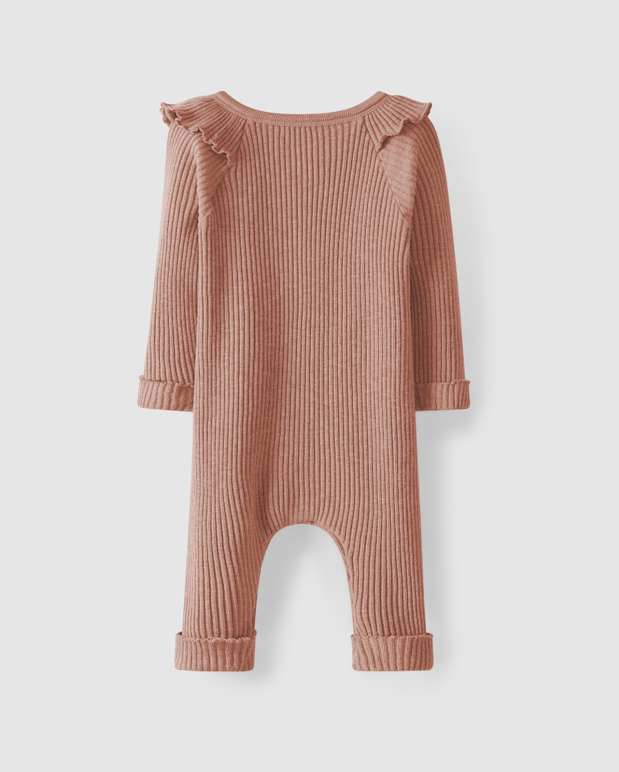 Dusty Rose Ruffled Ribbed Coverall