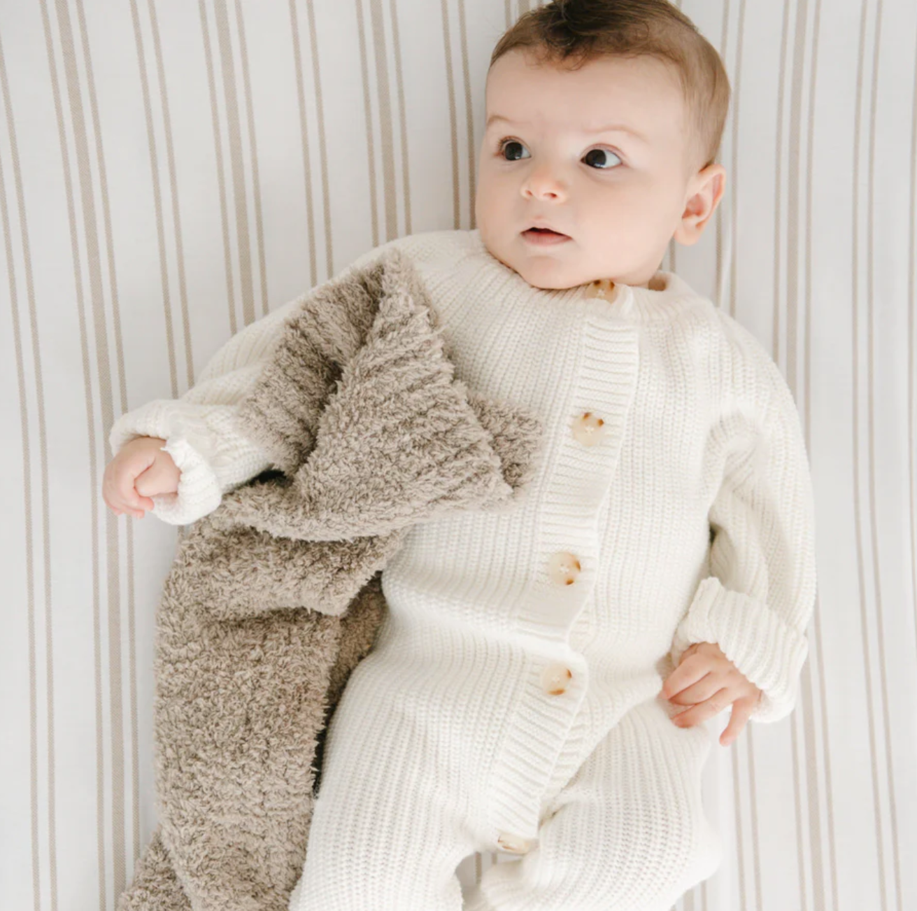 Taupe Stripe Stretchy Crib Sheet