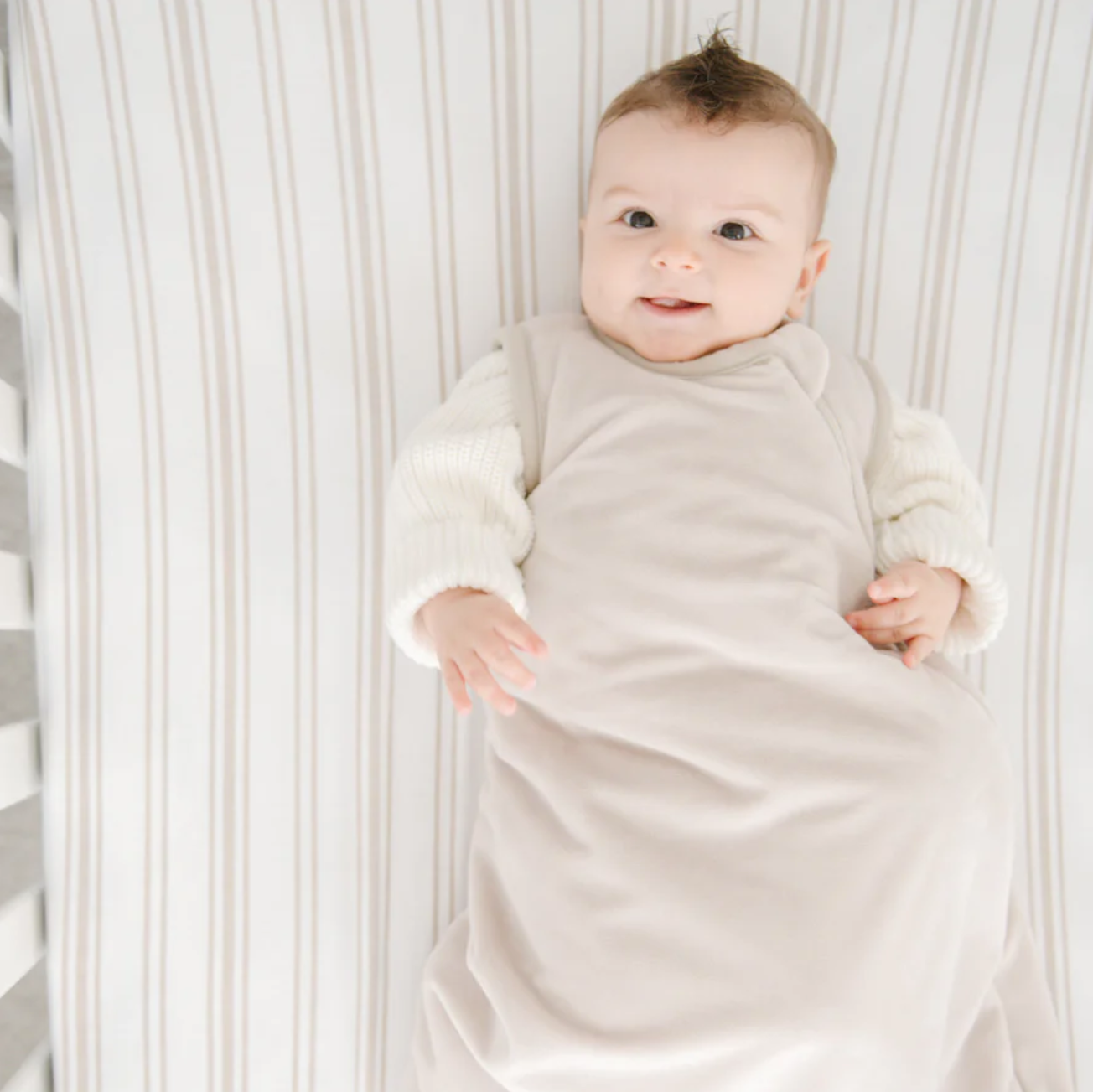 Taupe Stripe Stretchy Crib Sheet