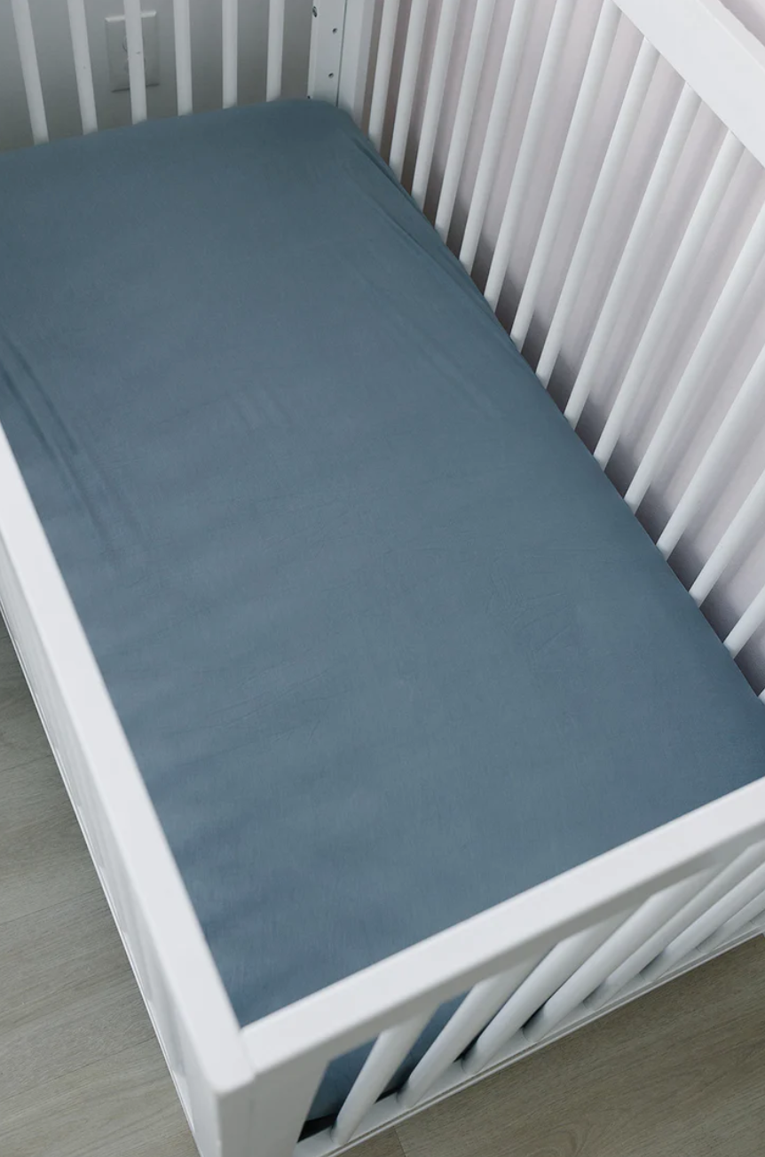 Dusty Blue Stretchy Crib Sheet