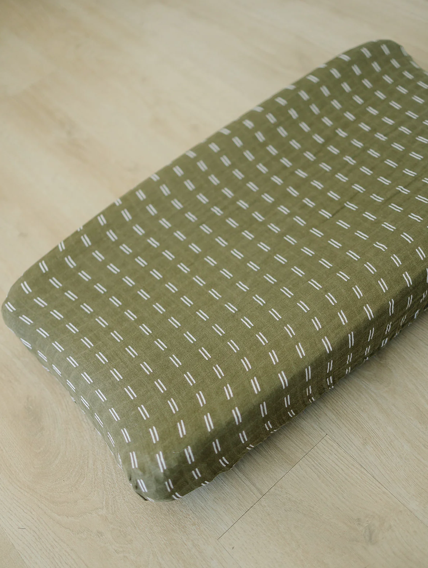 Olive Strokes Muslin Changing Pad Cover