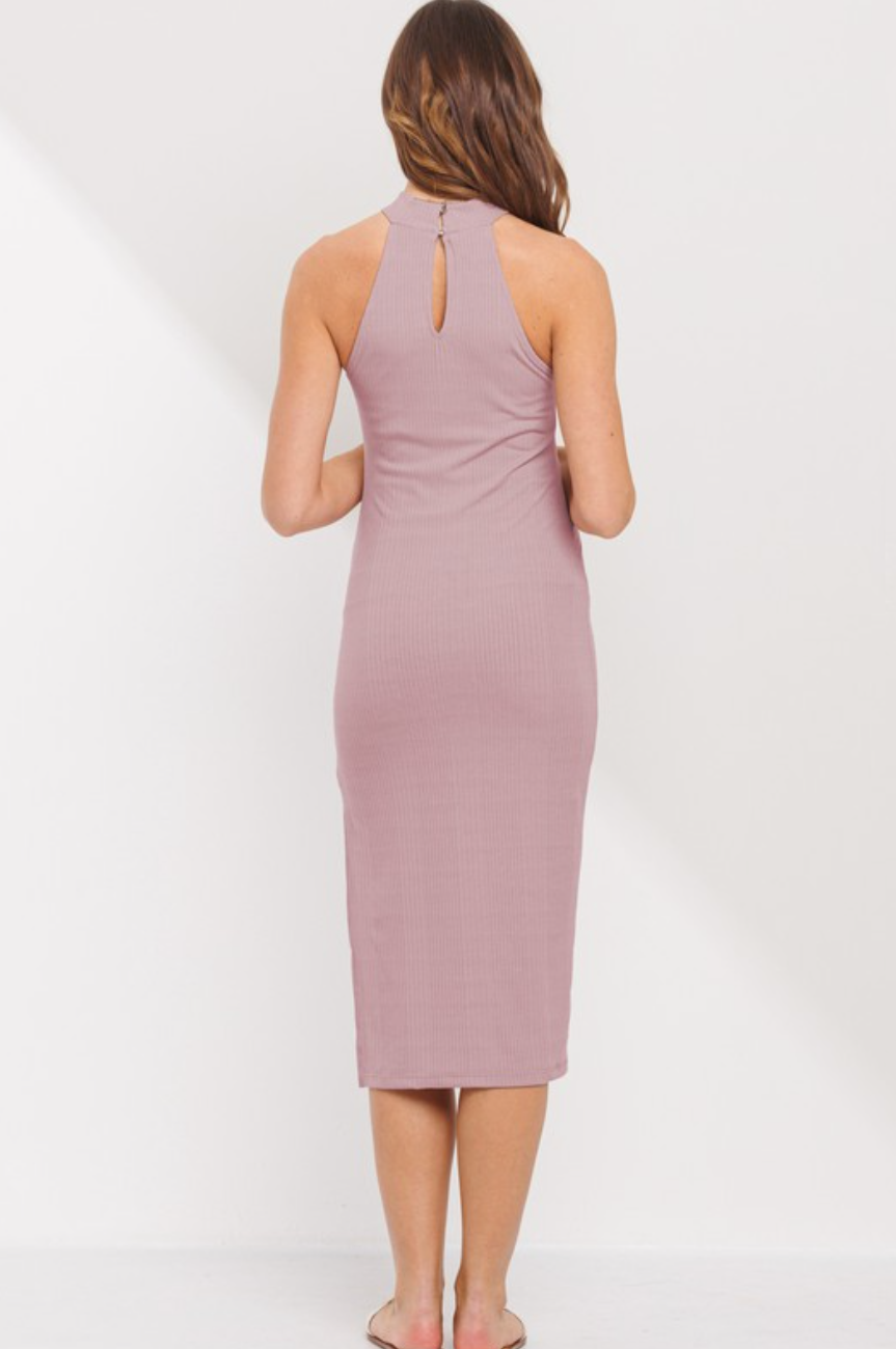 Dusty Lilac Ribbed Maternity Dress
