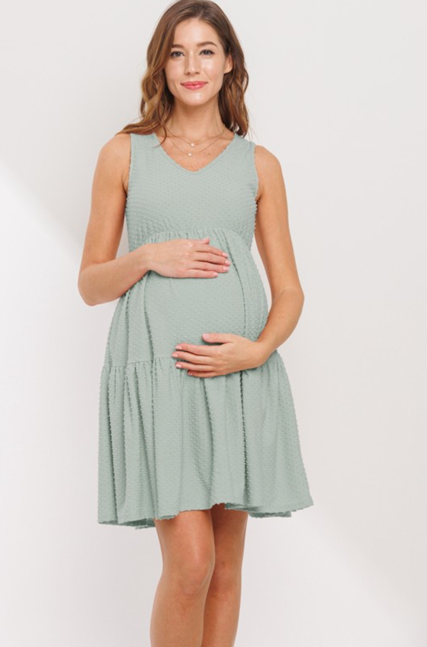 Sage Mini Swiss Dot Maternity Dress