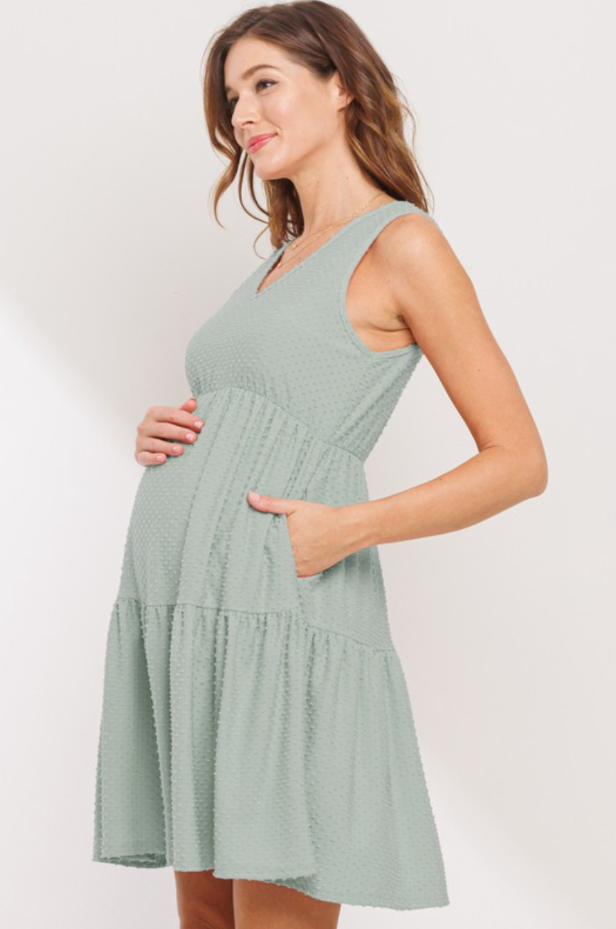 Sage Mini Swiss Dot Maternity Dress