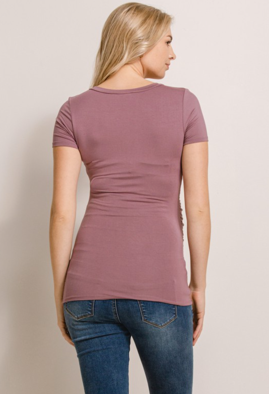 Mauve V-Neck Ruched Maternity Top