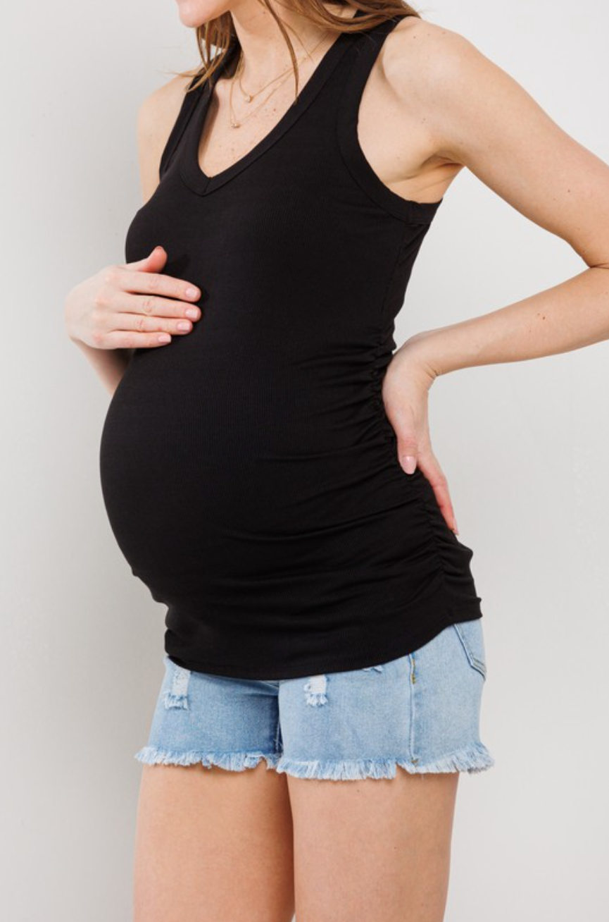 Black Side Ruched Maternity Tank