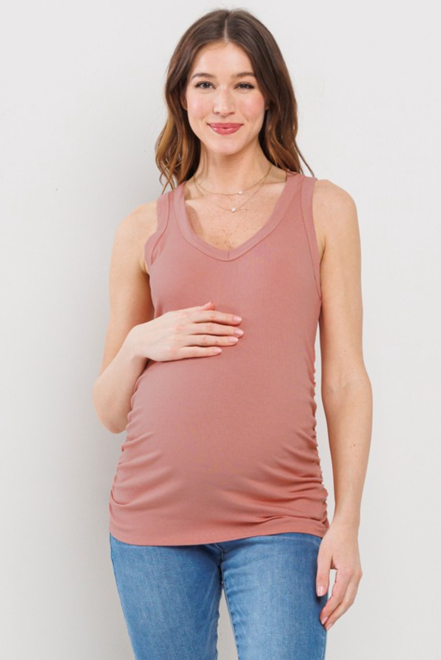 Coral Side Ruched Maternity Tank