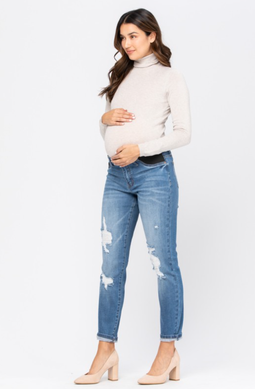 Distressed Boyfriend Maternity Jeans