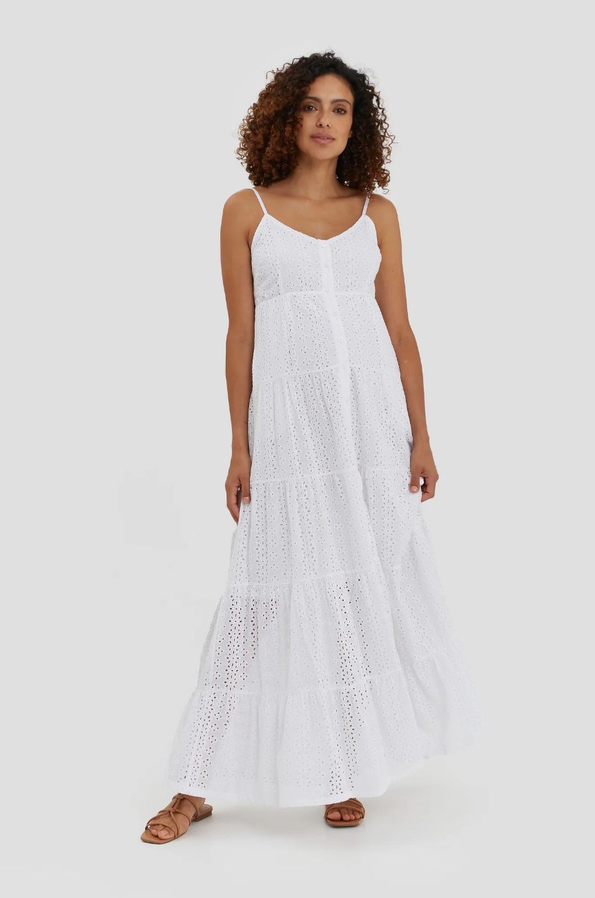 Lisboa White Eyelet Maxi Dress