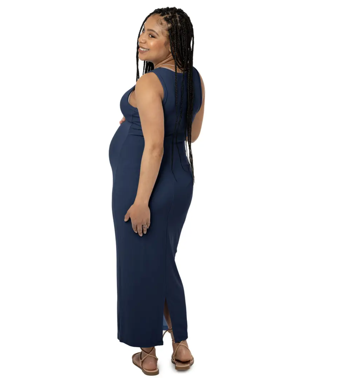 Gwen Navy Ribbed Bamboo Maternity Midi Dress