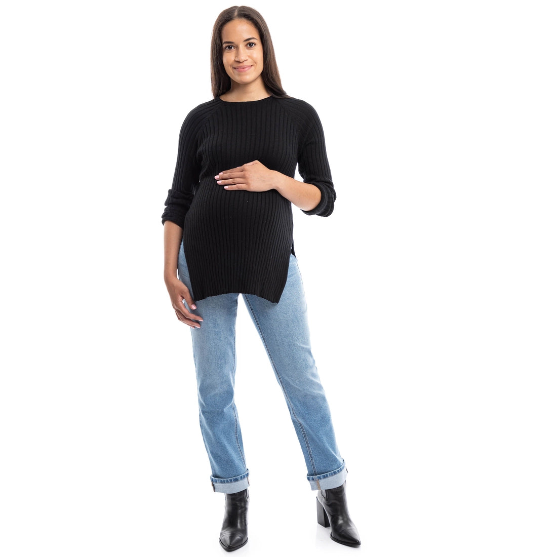 Maternity 32" to 30" Cuffed Straight Denim W/ Bellyband In Hayes